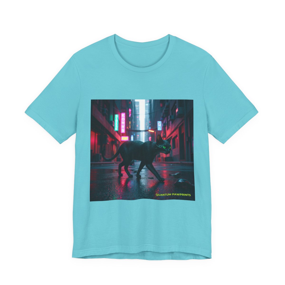 Neon Alley, Cat graphic tee in Turquoise
