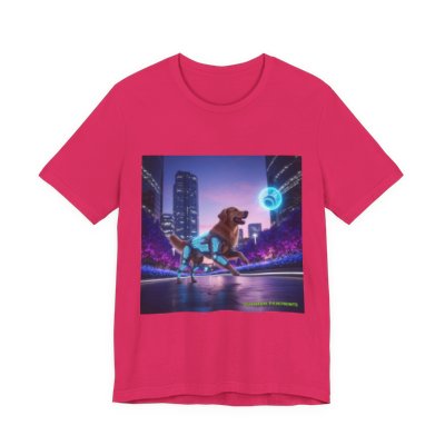 Do Dogs Dream of Neon Squirrels? graphic T-shirt in Fuchsia
