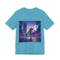 Do Dogs Dream of Neon Squirrels? graphic T-shirt in Heather Aqua