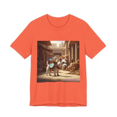 A Dog Out of Time graphic T-shirt in Coral
