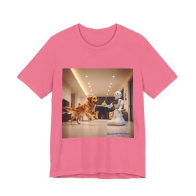 A Robot's Best Friend graphic T-shirt in Charity Pink